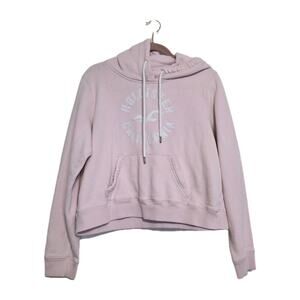 Vintage Y2K Hollister Hoodie Sweatshirt Womens L Pink Spellout Logo Pocket Prepp